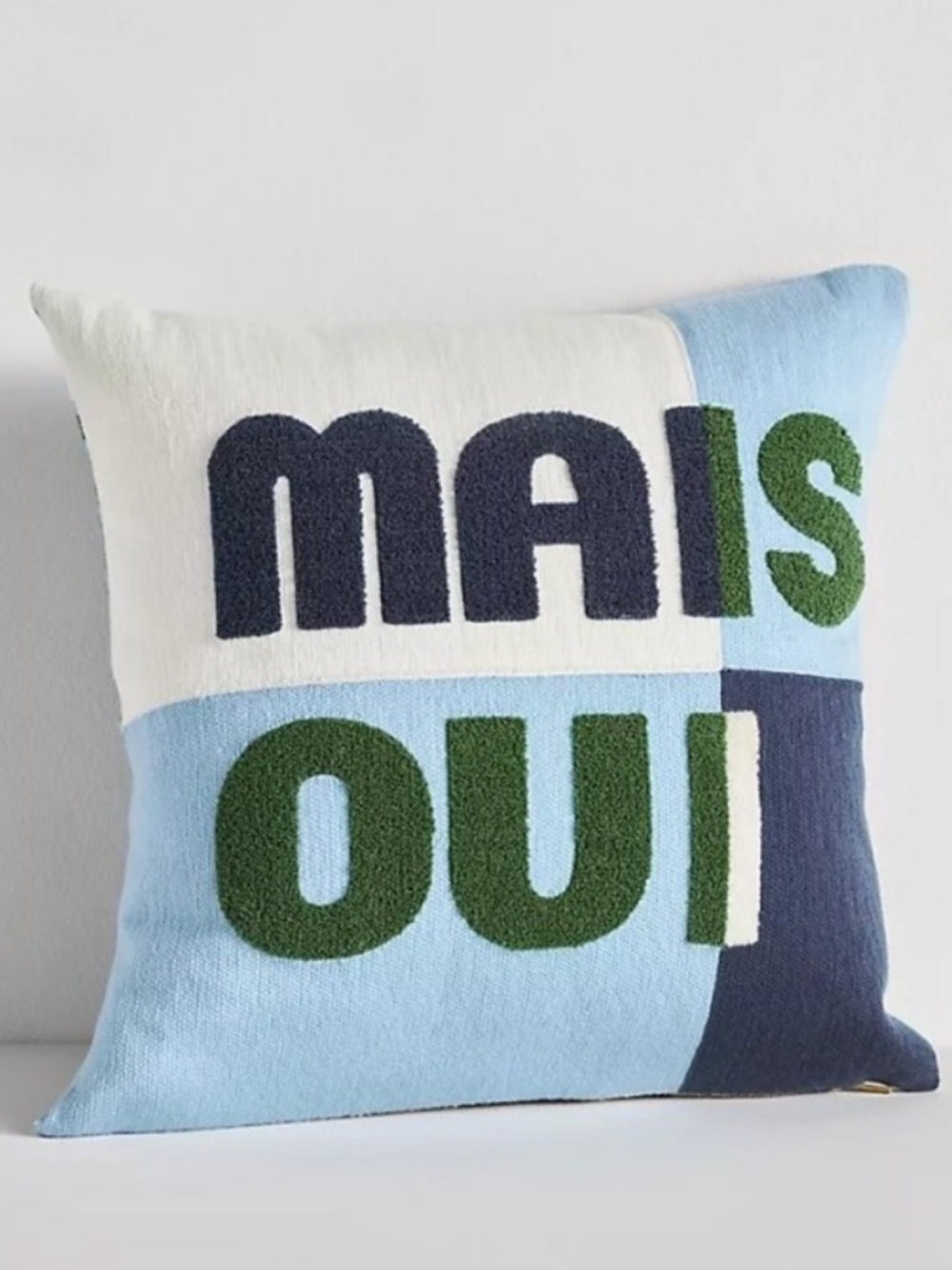 Anthropologie Avery Cotton Embroidered Colorblock Pillow - Mais Oui | NWT